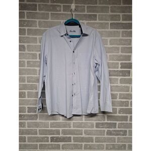 Tasso Elba Mens Striped Polka Dot Button Down‎ Long Sleeve Cotton Shirt Size XL